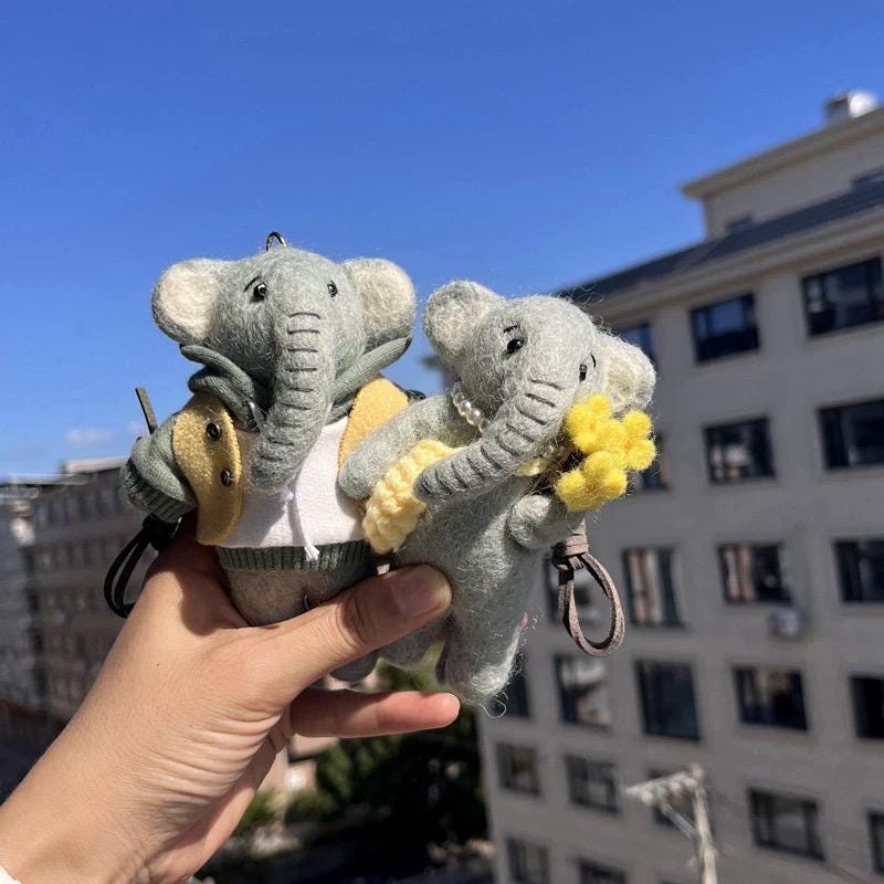 Handmade Wool Felt Cute Elephant Keychain, Dressed Elephant Bag Charm, Cute Handmade Animal Pendant, Unique Gift