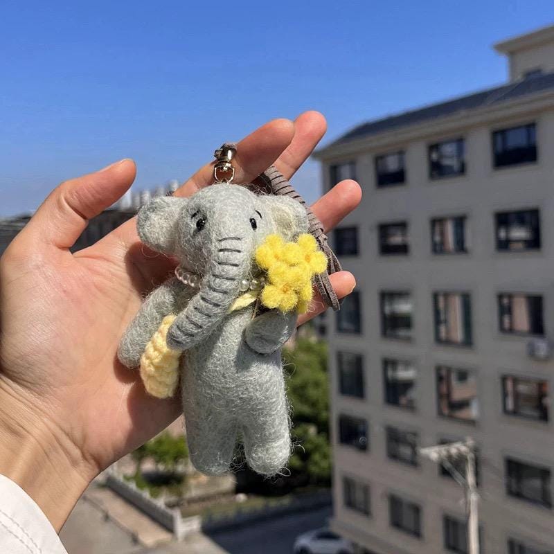 Handmade Wool Felt Cute Elephant Keychain, Dressed Elephant Bag Charm, Cute Handmade Animal Pendant, Unique Gift