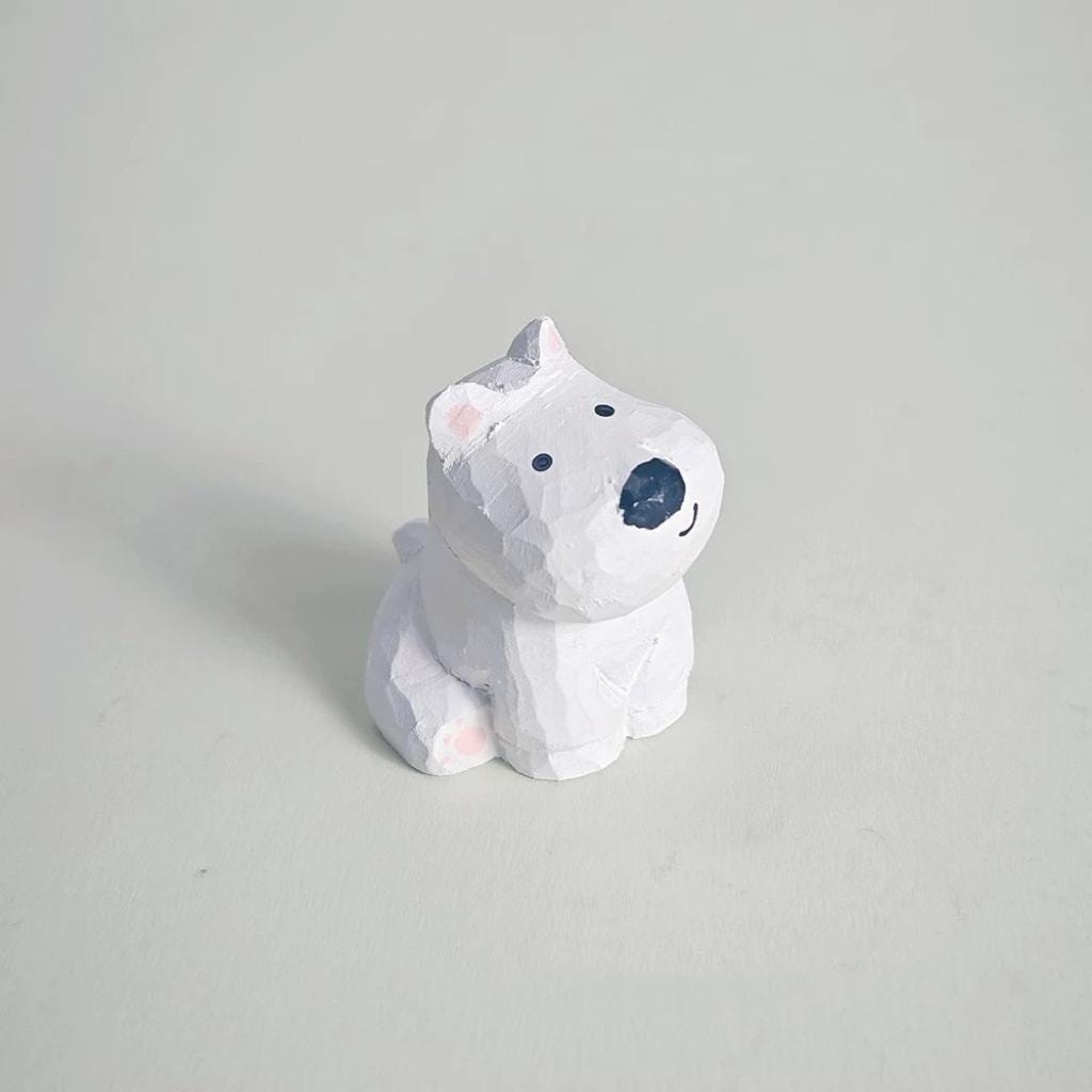 Hand Carved Wooden Westie Figurine – Minimalist White Puppy Sculpture, Handmade Desk Decor, Cute Animal Ornament, Gift for Dog Lovers, Art
