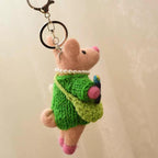 Handmade Wool Felt Pig Keychain, Cute Artist Pig Bag Charm, Needle Felt Animal Pendant, Green Sweater Pig Gift for Her