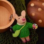 Handmade Wool Felt Pig Keychain, Cute Artist Pig Bag Charm, Needle Felt Animal Pendant, Green Sweater Pig Gift for Her