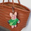 Handmade Wool Felt Pig Keychain, Cute Artist Pig Bag Charm, Needle Felt Animal Pendant, Green Sweater Pig Gift for Her