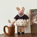 Mom&baby Handmade Wool Felt Pig Bag Charm, Cute Pig with piggy backpack Keychain, Needle Felt Animal Pendant, Soft Gift for Her