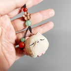 Japanese Handmade Wooden Cat Keychain, Cute Sleeping Cat Wood Carving Bag Charm, Kawaii Animal Pendant, Minimalist Pet Gift