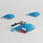 Japanese Handmade Wooden Blue Whale Keychain, Cute Whale Wood Carving Bag Charm, Kawaii Ocean Animal Pendant Key Chain, Gift for Her