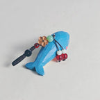Japanese Handmade Wooden Blue Whale Keychain, Cute Whale Wood Carving Bag Charm, Kawaii Ocean Animal Pendant Key Chain, Gift for Her