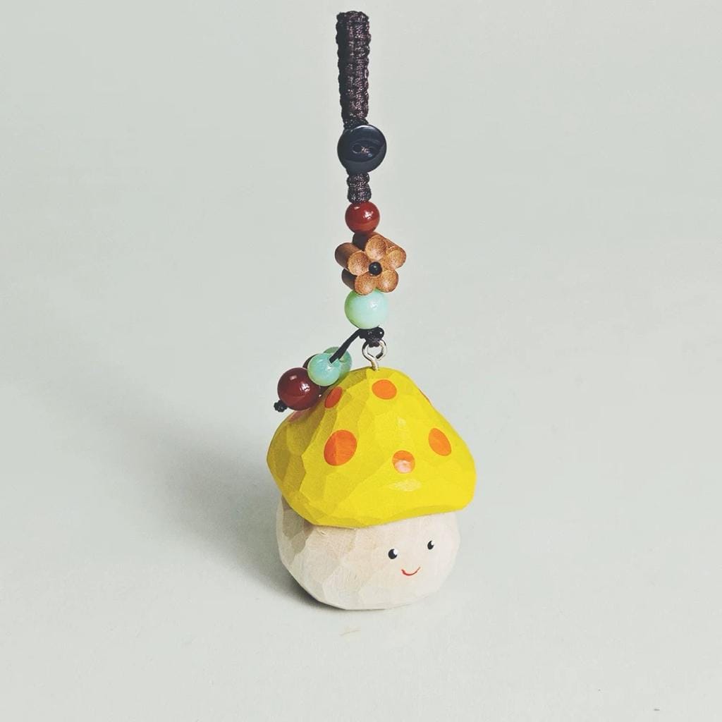 Hand Carved Wooden Mushroom Keychain, Cute Kawaii Mushroom Charm, Woodland Pendant, Healing Gift, Bag Charm Accessory