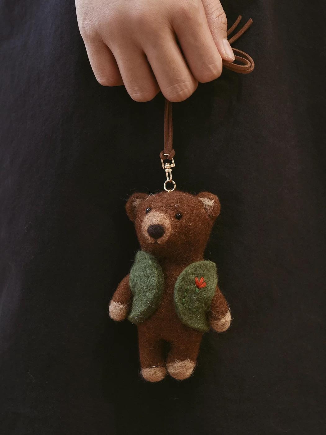 Handmade Felt Bear Keychain, Cute Teddy Bear Bag Charm with Vest or Sweater, Kawaii Animal Pendant, Cozy Gift for Her, Backpack Accessory
