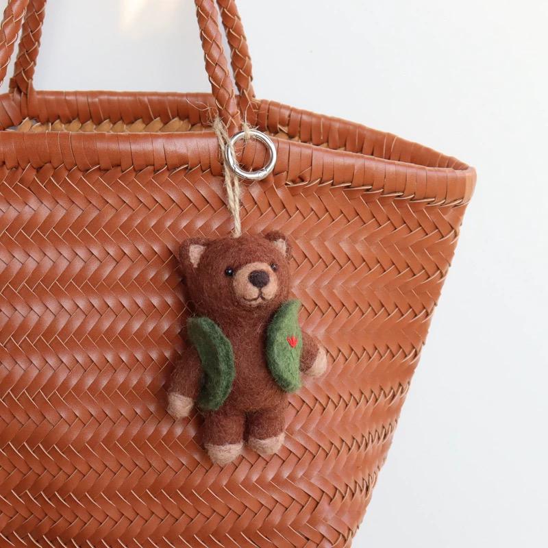 Handmade Felt Bear Keychain, Cute Teddy Bear Bag Charm with Vest or Sweater, Kawaii Animal Pendant, Cozy Gift for Her, Backpack Accessory