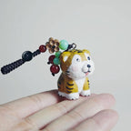 Japanese Style Hand Carved Wooden Tiger Keychain, Zodiac Tiger Charm, Cute Animal Pendant, Bag Charm, Key Ring, Handmade Wood Gift