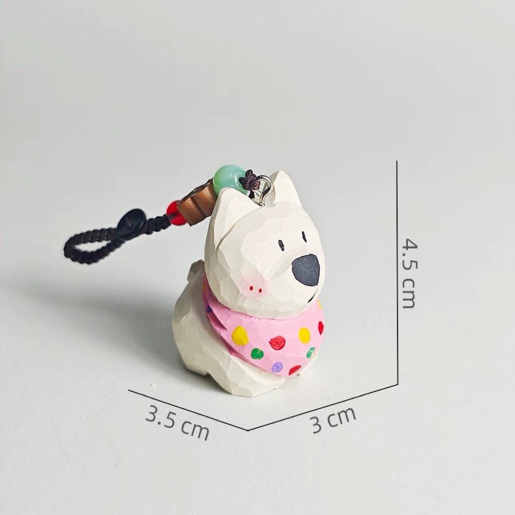 Japanese Hand Carved Wooden West Highland Terrier Keychain, Westie Dog Charm, Cute Animal Pendant, Bag Charm, Car Keychain Gift