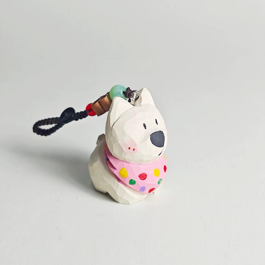 Japanese Hand Carved Wooden West Highland Terrier Keychain, Westie Dog Charm, Cute Animal Pendant, Bag Charm, Car Keychain Gift