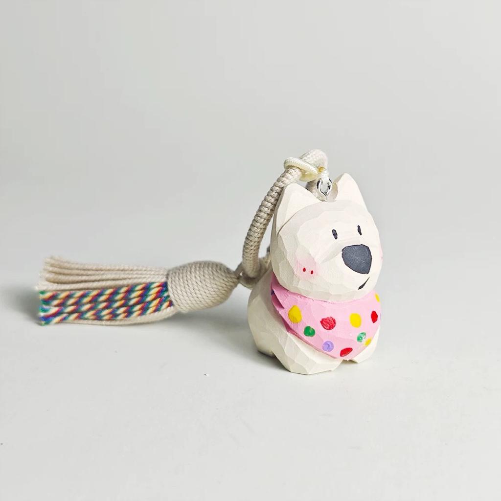 Japanese Style West Highland Terrier Wood Carving Keychain, Hand Carved Westie Dog Charm, Cute Bag Charm, Car Key Holder, Gift for Dog Lover