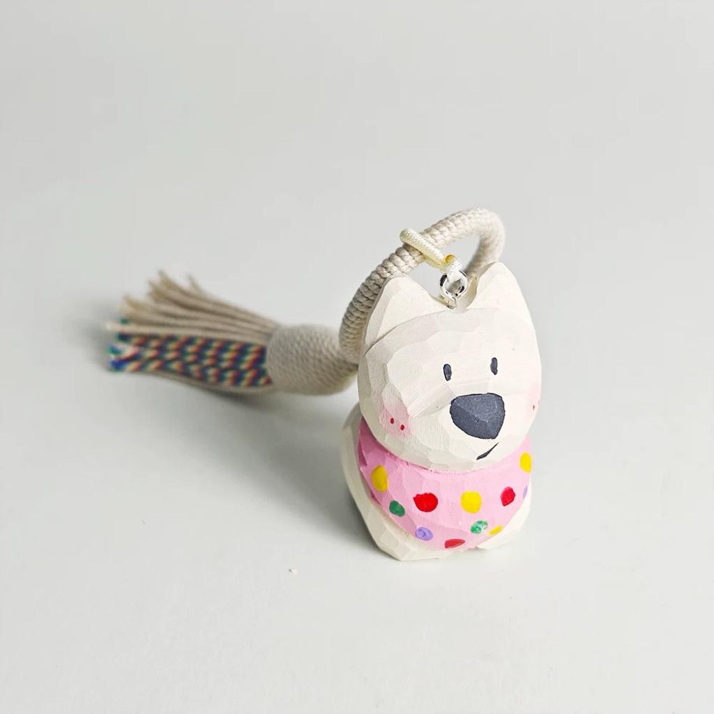 Japanese Style West Highland Terrier Wood Carving Keychain, Hand Carved Westie Dog Charm, Cute Bag Charm, Car Key Holder, Gift for Dog Lover