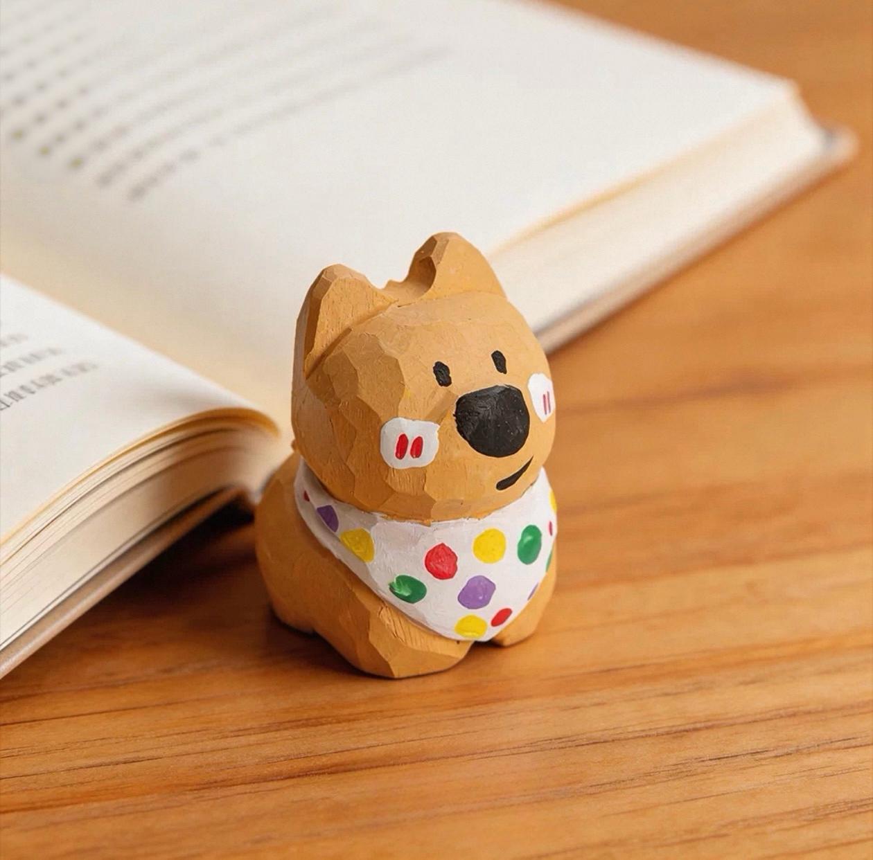 Japanese Style West Highland Terrier Wood Figurine, Hand Carved Westie Dog Sculpture, Cute Desk Decor, Animal Ornament, Gift for Dog Lovers