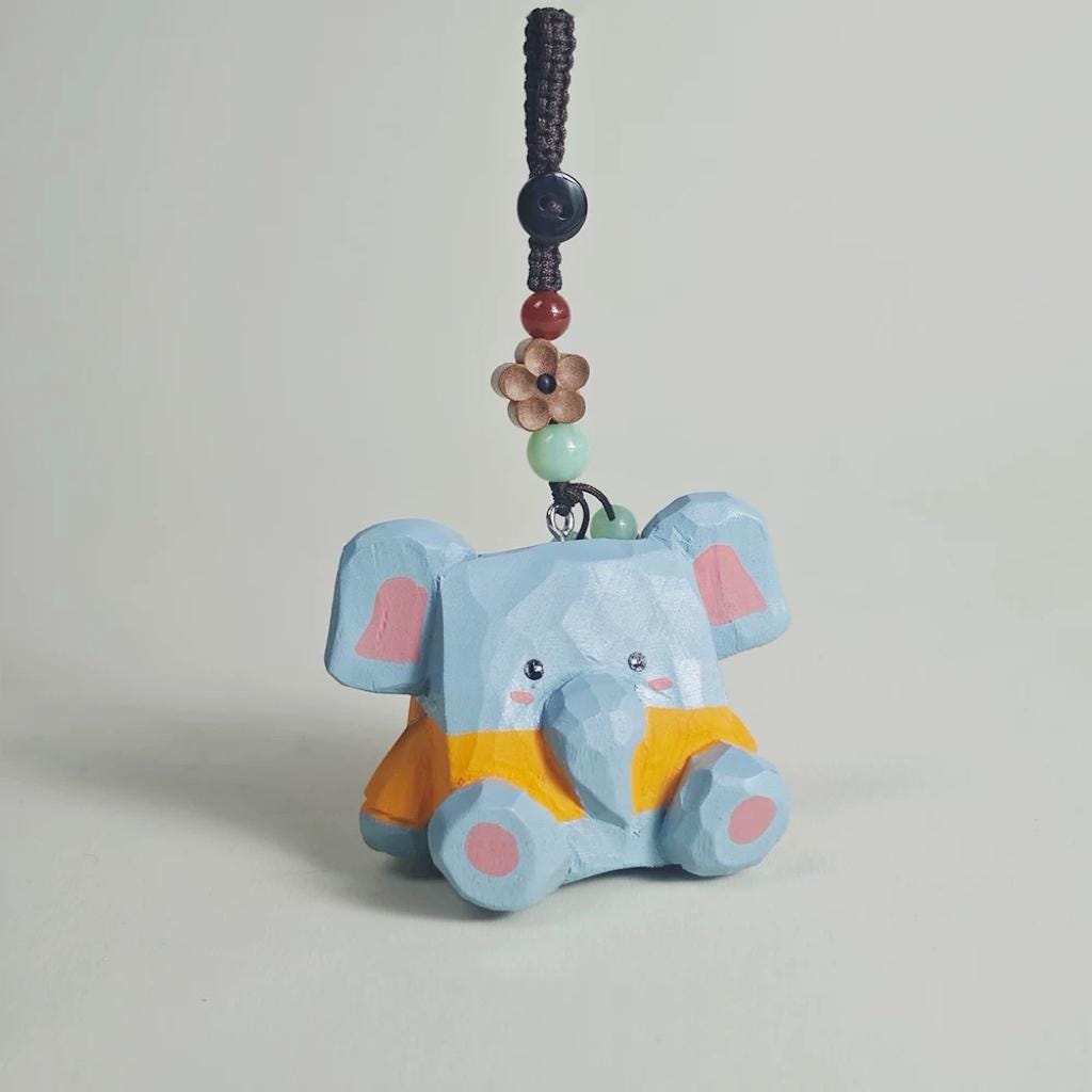 Japanese Style Felt Elephant Keychain, Handmade Wool Elephant Bag Charm, Cute Grey Elephant Pendant, Car Keychain, Gift for Animal Lovers