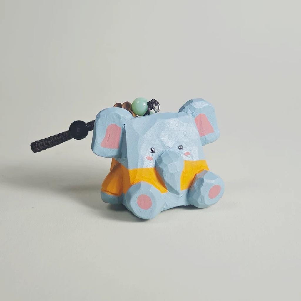 Japanese Style Felt Elephant Keychain, Handmade Wool Elephant Bag Charm, Cute Grey Elephant Pendant, Car Keychain, Gift for Animal Lovers