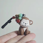 Japanese Style Monkey Wood Carving Keychain, Hand Carved Zodiac Monkey, Cute Wooden Monkey Bag Charm, Car Keychain, Gift for Animal Lovers