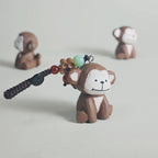 Japanese Style Monkey Wood Carving Keychain, Hand Carved Zodiac Monkey, Cute Wooden Monkey Bag Charm, Car Keychain, Gift for Animal Lovers