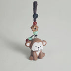 Japanese Style Monkey Wood Carving Keychain, Hand Carved Zodiac Monkey, Cute Wooden Monkey Bag Charm, Car Keychain, Gift for Animal Lovers