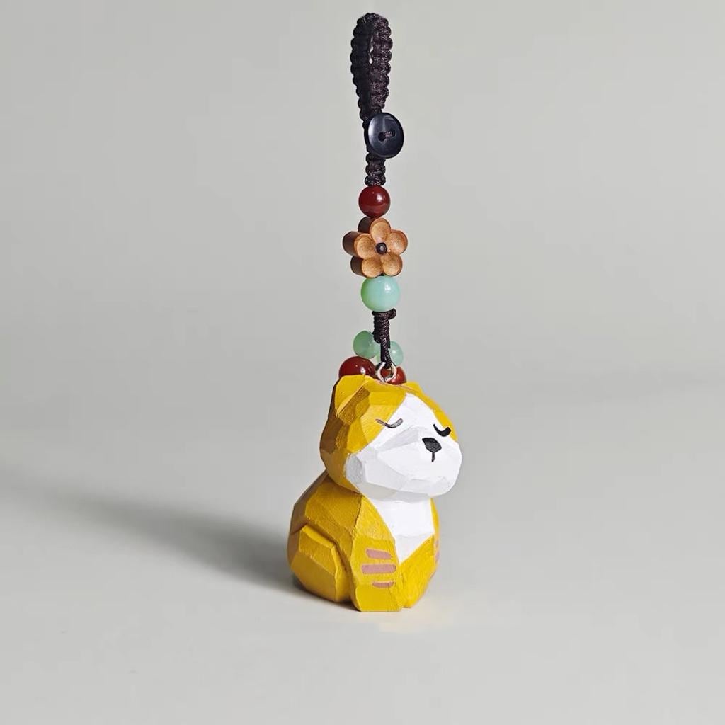 Japanese Style Kitten Wood Carving Keychain, Hand Carved Cute Cat Charm, Wooden Cat Bag Charm, Car Keychain, Gift for Cat Lovers