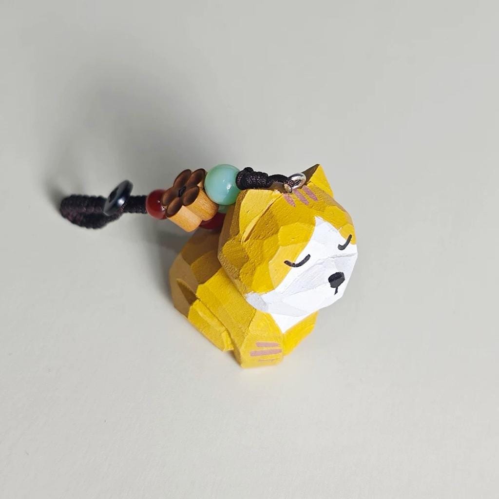 Japanese Style Kitten Wood Carving Keychain, Hand Carved Cute Cat Charm, Wooden Cat Bag Charm, Car Keychain, Gift for Cat Lovers