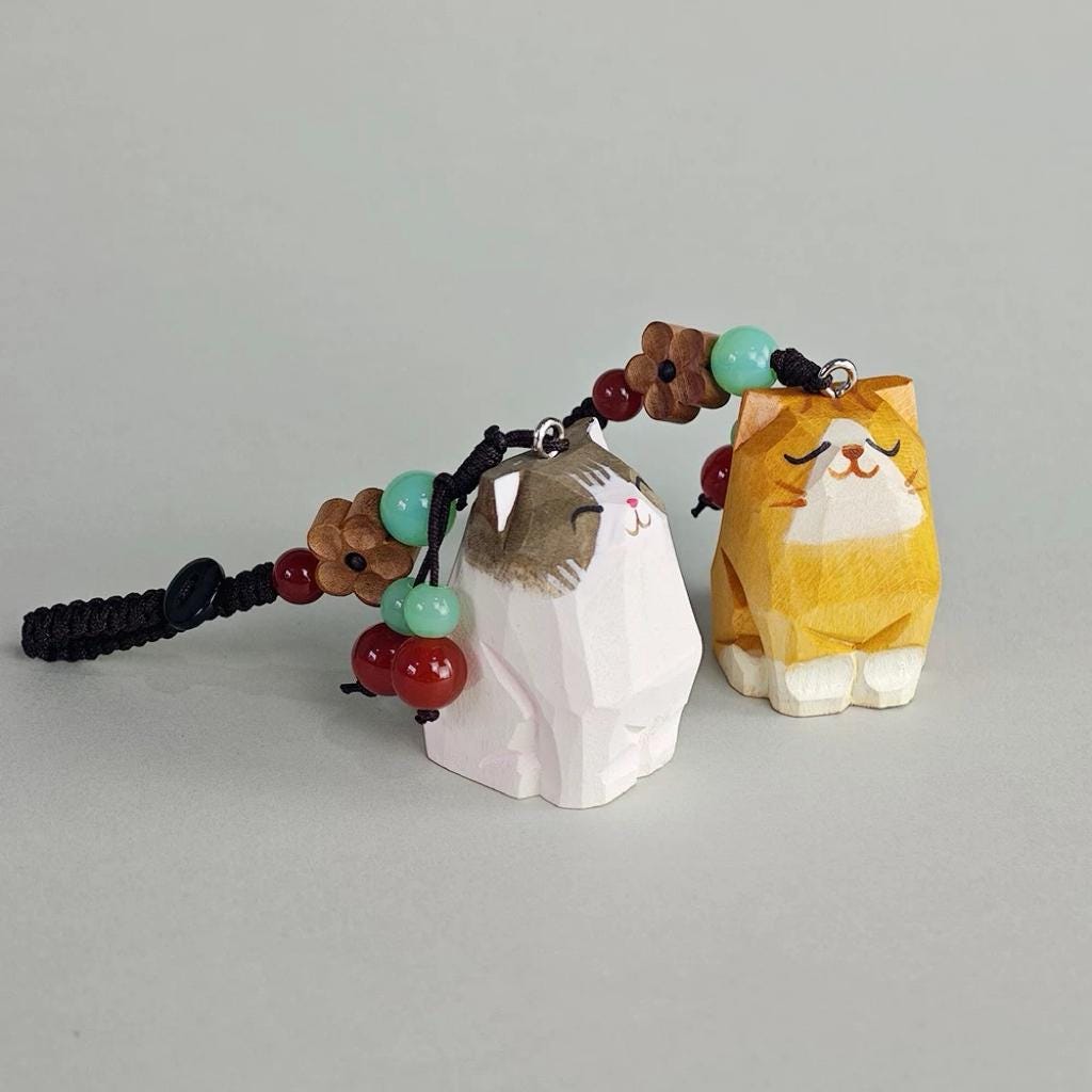 Japanese Style Ragdoll Cat Wood Carving Keychain, Hand Carved Cat Charm, Wooden Cat Bag Charm, Cute Ragdoll Cat Keychain Gift