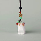 Japanese Kawaii Cat Wood Carving Keychain, Cute Pink Cat Charm, Hand Carved Wooden Cat Bag Charm, Feminine Cat Keychain Gift for Her