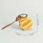Japanese Style Butter Bread Wood Carving Keychain, Hand Carved Linden Wood Bread Charm, Cute Food Bag Charm, Wooden Bread Key Ring Gift
