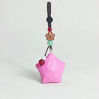 Japanese Style Lucky Star Wood Carving Keychain, Pink Hand Carved Linden Wood Star Charm, Cute Healing Bag Charm Key Ring Gift for Her