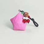 Japanese Style Lucky Star Wood Carving Keychain, Pink Hand Carved Linden Wood Star Charm, Cute Healing Bag Charm Key Ring Gift for Her