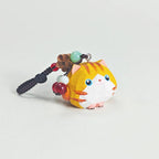 Japanese Style Orange Tabby Cat Wood Carving Keychain, Cute Round Kitten Linden Wood Charm, Handmade Bag Charm Key Ring Gift for Her