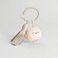 Japanese Style Silver Shaded Cat Wood Carving Keychain, Round Handmade Linden Wood Cat Charm, Cute Kitten Bag Charm, Wooden Pet Gift for Her