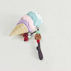 Japanese Style Ice Cream Wood Carving Keychain, Handmade Wood Ice Cream Cone Charm, Cute Dessert Bag Charm Key Ring Gift for Her