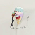 Japanese Style Ice Cream Wood Carving Keychain, Handmade Wood Ice Cream Cone Charm, Cute Dessert Bag Charm Key Ring Gift for Her