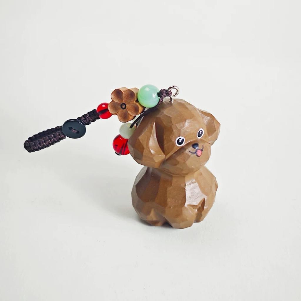 Japanese Style Toy Poodle Wood Carving Keychain, Brown Poodle Handmade Linden Wood Dog Charm, Cute Puppy Bag Charm Gift for Dog Lovers