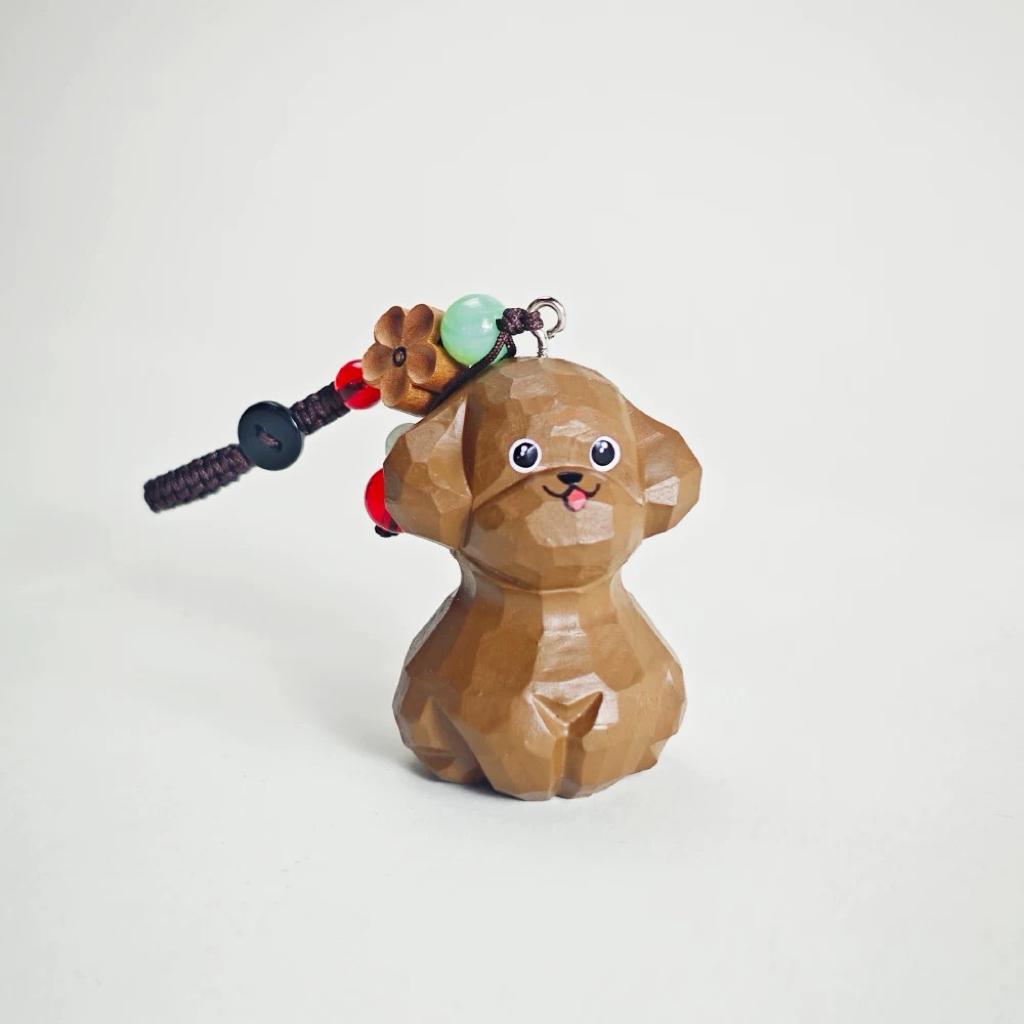 Japanese Style Toy Poodle Wood Carving Keychain, Brown Poodle Handmade Linden Wood Dog Charm, Cute Puppy Bag Charm Gift for Dog Lovers