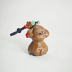 Japanese Style Toy Poodle Wood Carving Keychain, Brown Poodle Handmade Linden Wood Dog Charm, Cute Puppy Bag Charm Gift for Dog Lovers