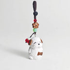 Japanese Style Wooden Puppy Keychain Pendant, Handmade Little Backpack Dog Bag Charm, Hand Carved Linden Wood Puppy Ornament Gift for Her