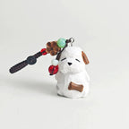 Japanese Style Wooden Puppy Keychain Pendant, Handmade Little Backpack Dog Bag Charm, Hand Carved Linden Wood Puppy Ornament Gift for Her
