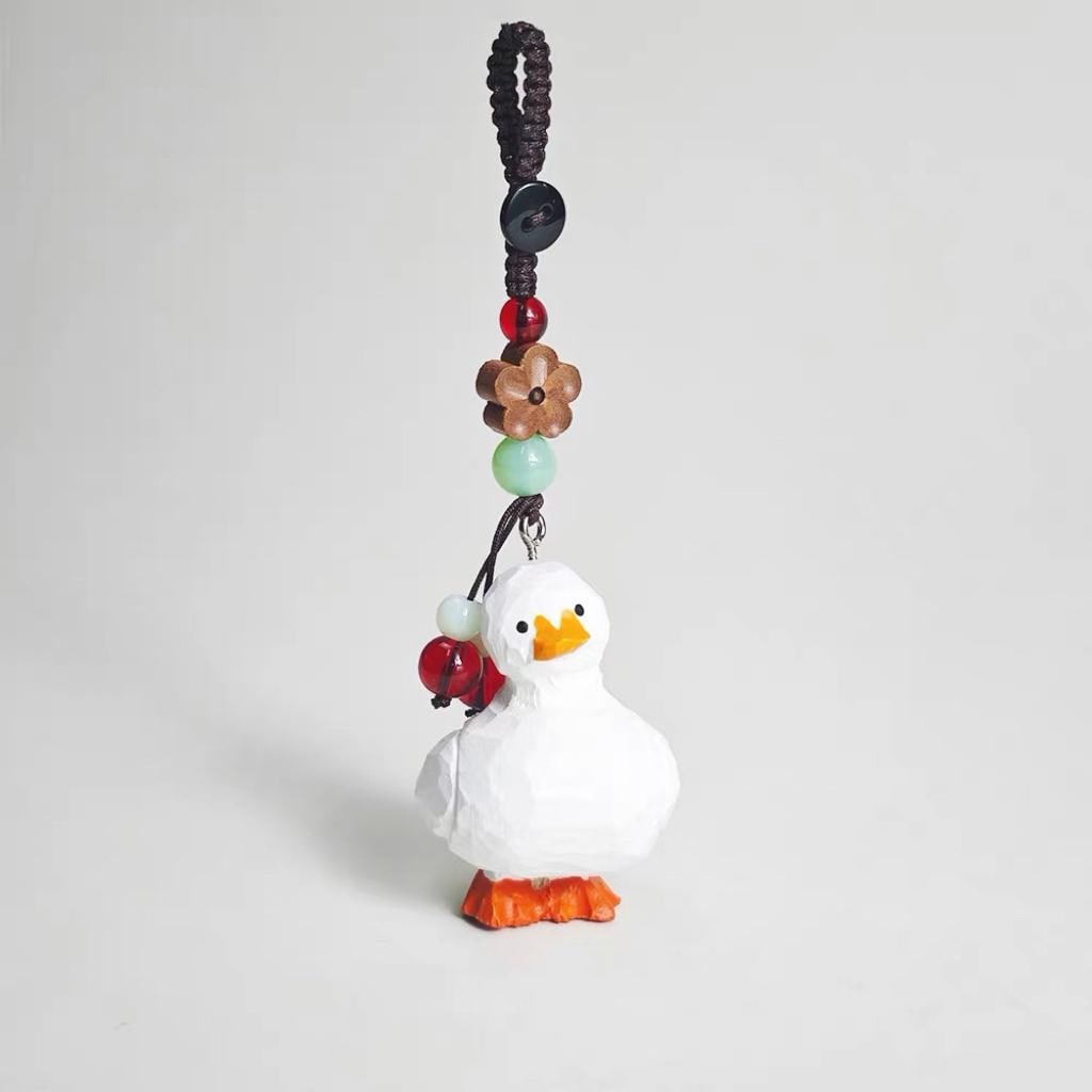 Japanese Style Wooden Duck Keychain Pendant, Hand Carved Cute Little Duck Charm, Kawaii Animal Bag Charm, Car Keychain Gift