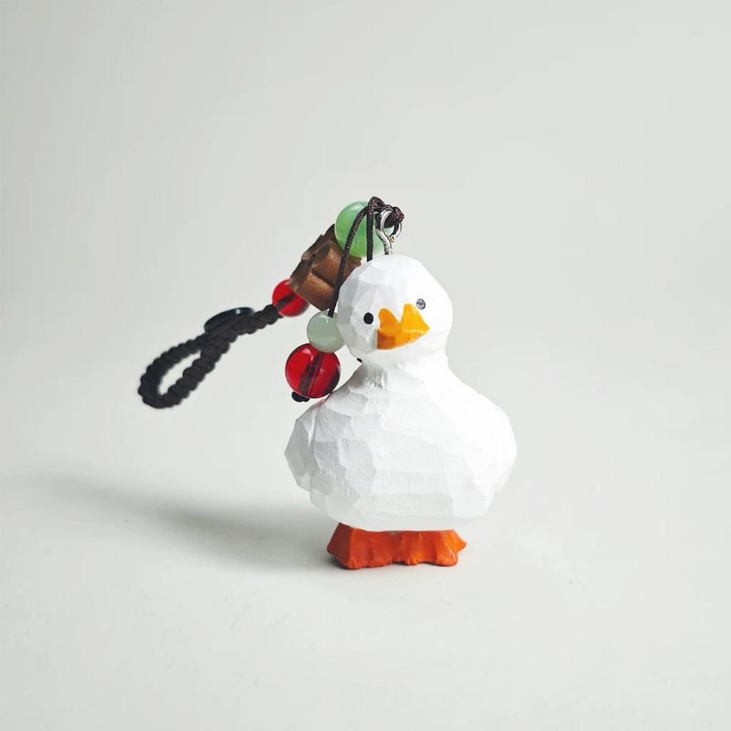 Japanese Style Wooden Duck Keychain Pendant, Hand Carved Cute Little Duck Charm, Kawaii Animal Bag Charm, Car Keychain Gift