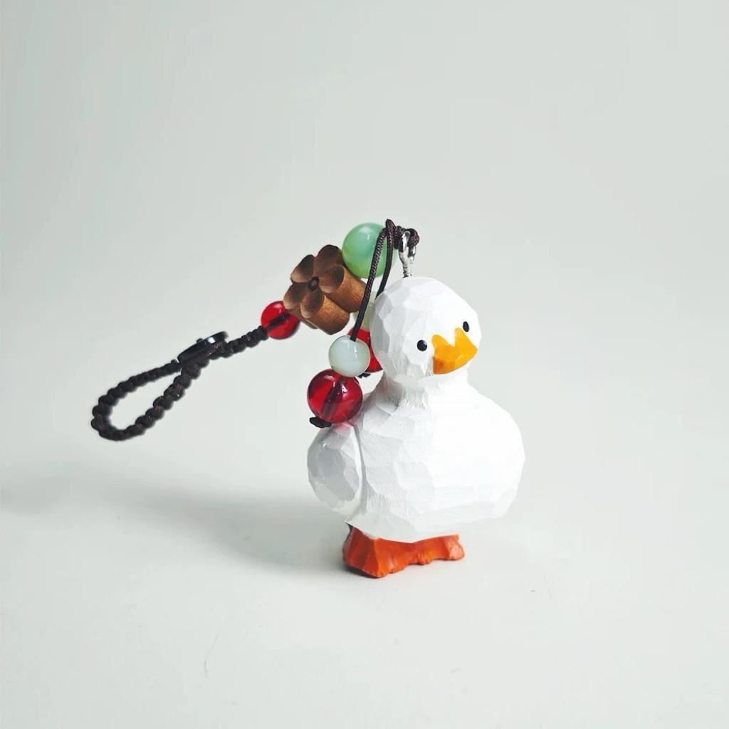 Japanese Style Wooden Duck Keychain Pendant, Hand Carved Cute Little Duck Charm, Kawaii Animal Bag Charm, Car Keychain Gift