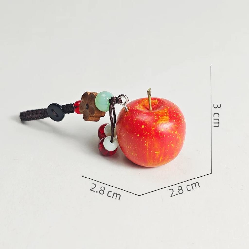 Japanese Style Wooden Apple Keychain Pendant, Hand Carved Fruit Charm, Lucky Apple Bag Charm, Cute Kawaii Keychain, Gift for Her