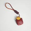 Japanese Style Wooden Fries Keychain Pendant, Hand Carved French Fries Charm, Leather Strap Bag Charm, Cute Food Keychain, Fun Gift for Her