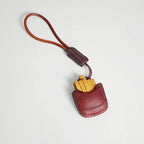 Japanese Style Wooden Fries Keychain Pendant, Hand Carved French Fries Charm, Leather Strap Bag Charm, Cute Food Keychain, Fun Gift for Her