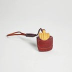 Japanese Style Wooden Fries Keychain Pendant, Hand Carved French Fries Charm, Leather Strap Bag Charm, Cute Food Keychain, Fun Gift for Her