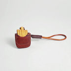 Japanese Style Wooden Fries Keychain Pendant, Hand Carved French Fries Charm, Leather Strap Bag Charm, Cute Food Keychain, Fun Gift for Her