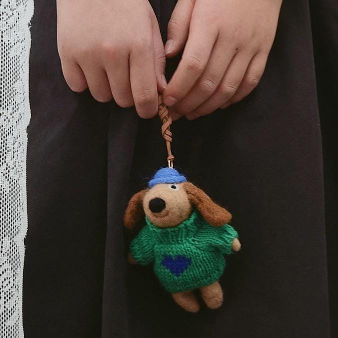 Cute Felt Dog Keychain, Handmade Wool Dog Pendant, Sweater Puppy Bag Charm, Aesthetic Keyring, Gift for Her, Cute Animal Charm