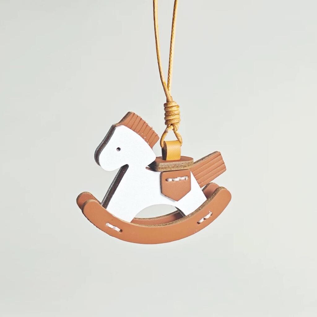 Leather Rocking Horse Keychain Pendant, Handmade Horse Bag Charm, Car Rear Mirror Hanging Ornament, Minimalist Keyring Gift for Her